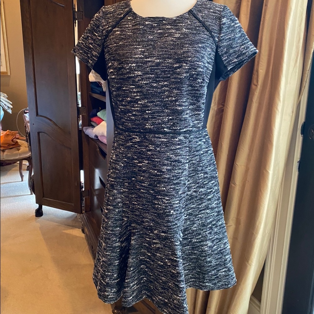 Jcrew charcoal and black paneled work dress boucle